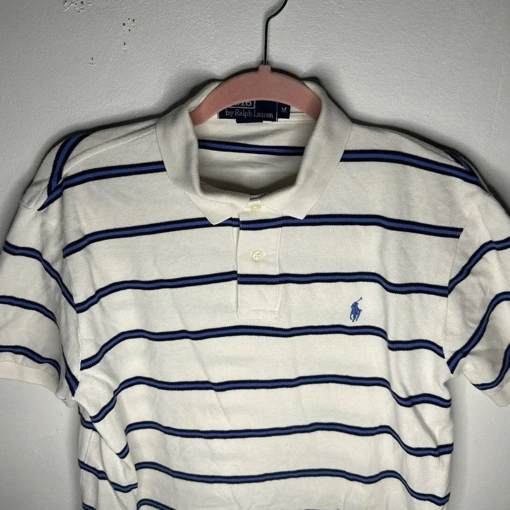 Polo Ralph Lauren Shirt Mens‎ Size Medium Soft Cotton White Blue Stripe Pony M
